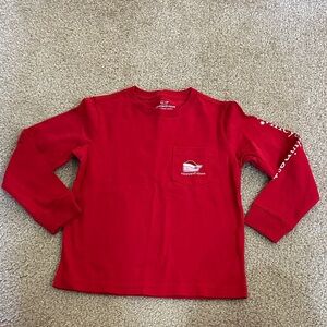 Vineyard Vines Santa Whale Kids Red Long Sleeve Tee-Size 5